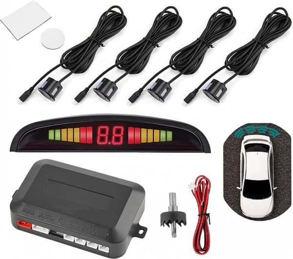 4-sensor universelt bil-bakningsparkeringsassistent-system med LED-display og lydalarm