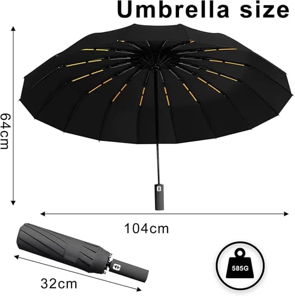 Automatisk foldbar parasol - Velegnet til både sol og regn - Sort