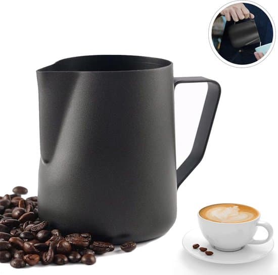 Sort 350 ml mælkeskummer i rustfrit stål til espresso og cappuccino