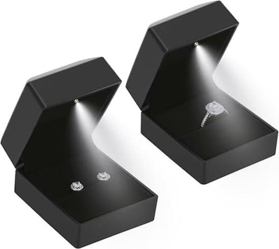 2-delad LED-belyst romantisk ring-/smyckesask - Svart
