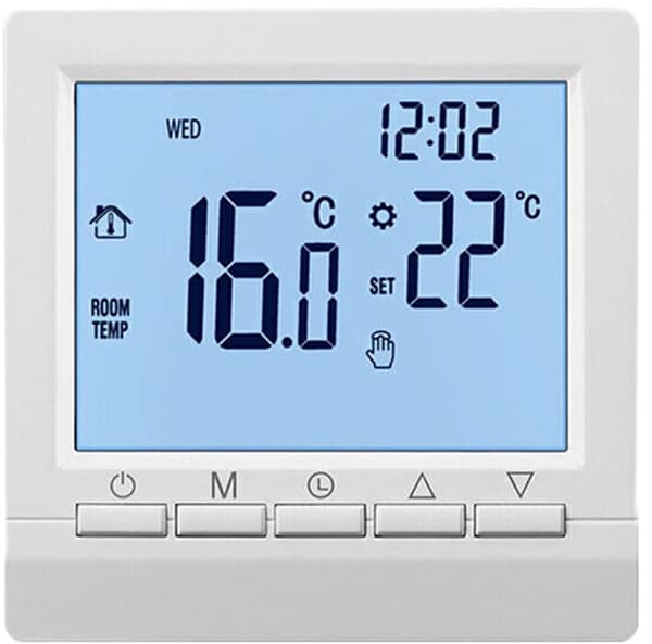 Veckoprogrammerbar termostat, digital LCD-display, NTC-sensor, intelligent temperaturregulator för gaseldstad, barnlås (vit).