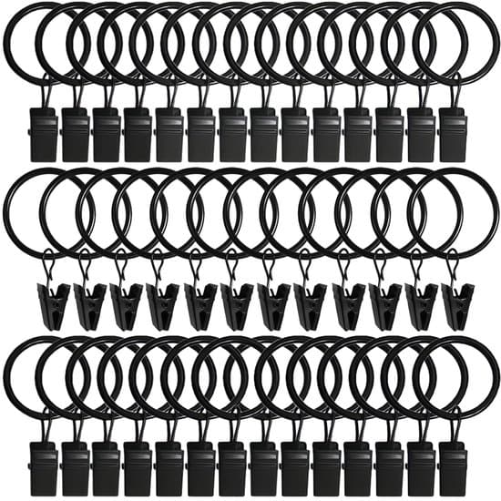 Gardinringe med clips - Sæt med 40 - Sort - Rustbestandig