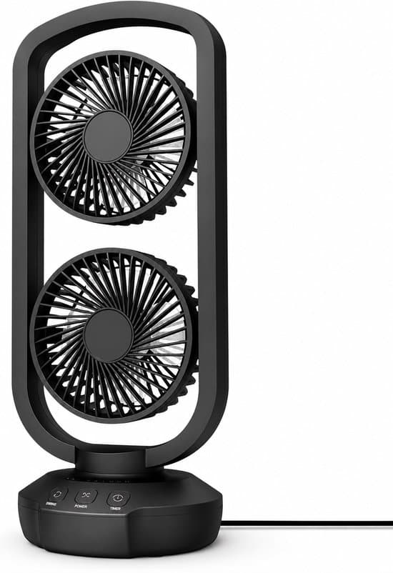 Bordventilator 40 cm – 105° Oscillation – 3 Tilstande – Timer – USB-C Tilslutning – Bærbar – Sort