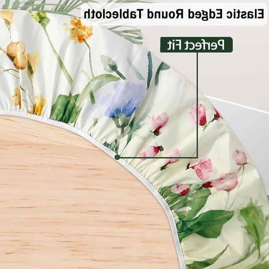 Elastisk rund duk - 120 cm - 3D träådring - Tvättbar - Inomhus/Utomhus
