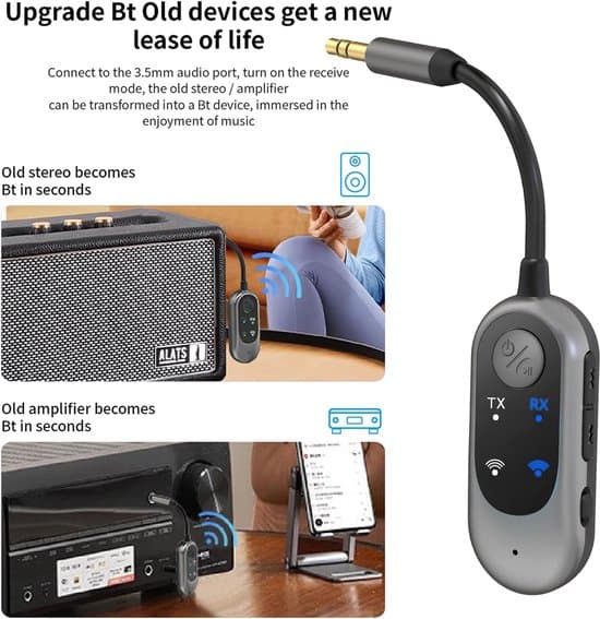 2-i-1 Bluetooth 5.3 Transceiver - Trådløs lydadapter - Grå