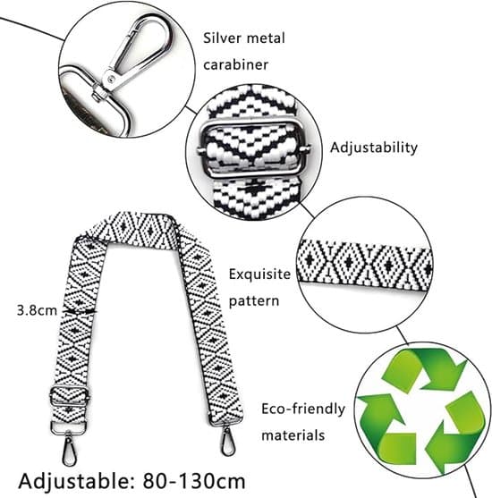 Väskrem för byte, justerbar axelrem för väskor, väskrem, bred karbinhake, silver, 3,8 cm, tygaxelrem för väskor, DIY
