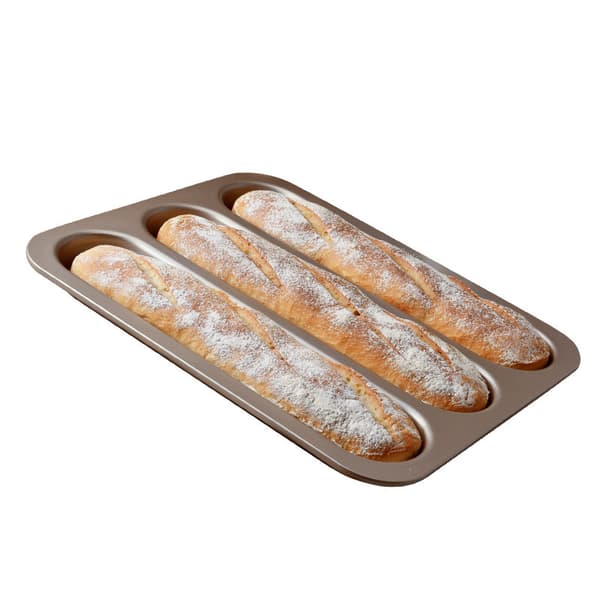 Bageform til brødboller, bageform til baguetter, non-stick bageform, 3 bølgede riller