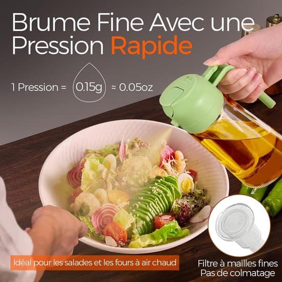 2-i-1 glas olivenoliedispenser, 470 ml, spray/hæld til køkken, airfryer, grill (grøn)