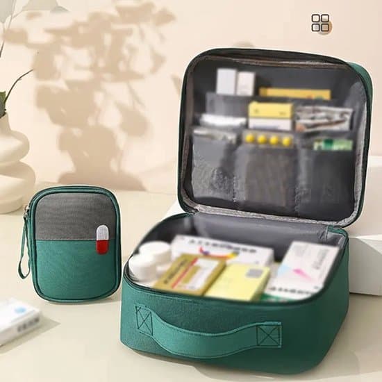 Pillerpåse set - 2 delar - Grön - Medicinpåse