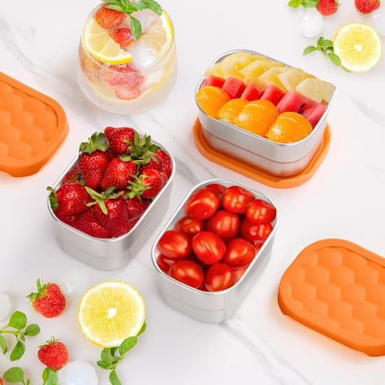 Snackbeholdere i rustfrit stål med ruminddeling og silikonelåg til børn