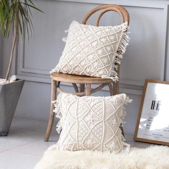 2 Makramé Pudebetræk - 45x45 cm - Hvid - Håndlavet Boho