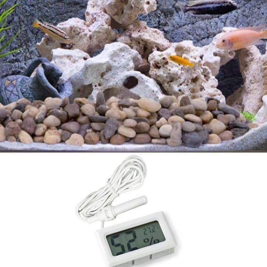 2-delad 2-i-1 digital LCD-termometer/hygrometer, extern sensor, för reptiler/akvarium/fjäderfä, vit.