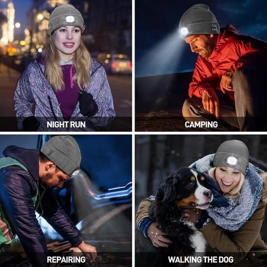 Bluetooth strikhue med lys - Unisex - Seks lysende Bluetooth-hue - Grå