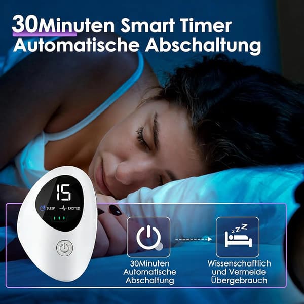 Mikrostrøm søvnhjælp - 2 tilstande, 15 intensitetsniveauer, 30-minutters timer, Type-C trådløst design