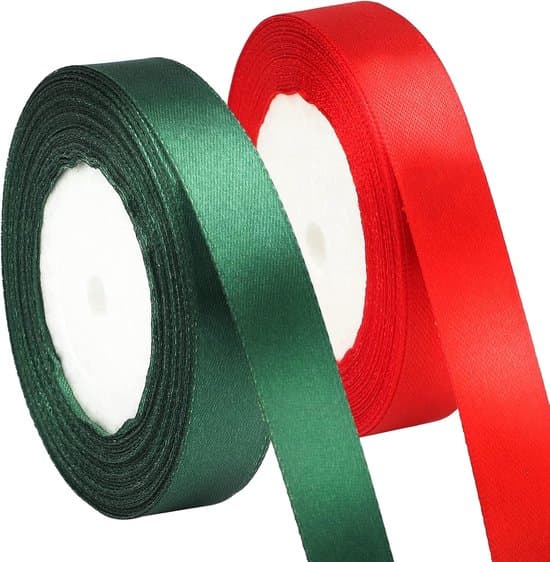 2-pack 22 meter röda och gröna 1,5 cm presentband i tyg