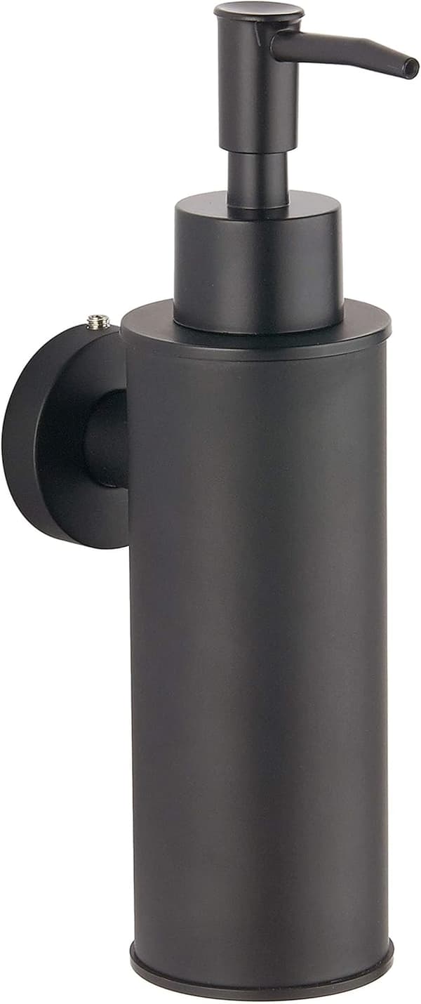 Vægmonteret sæbedispenser, lavet af 304 rustfrit stål, til dekorative formål (rund, sort).