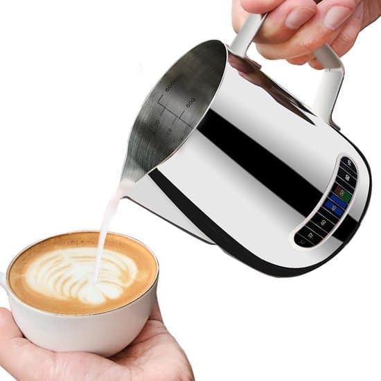Mælkeskummerkande med termometer, 600 ml kaffekande i rustfrit stål