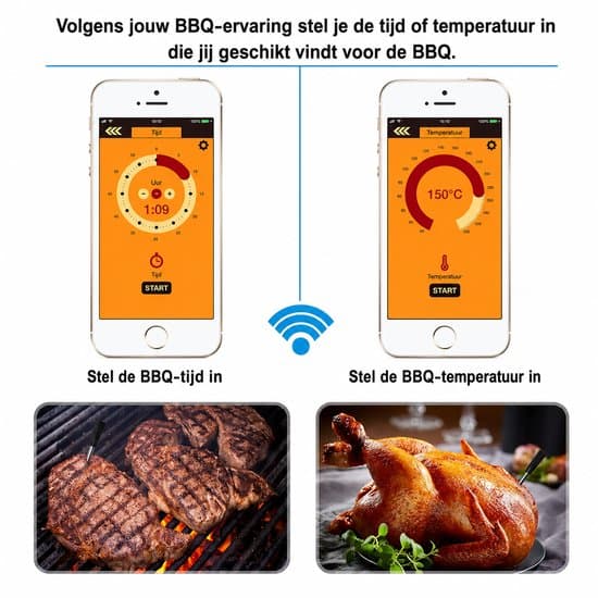Trådløst Kødtermometer (med app) - Bluetooth BBQ Termometer - Ovntermometer - BBQ Tilbehør - Rustfrit Stål - Sort