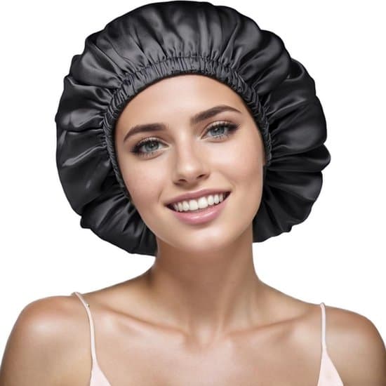 Elastisk sovmössa, polyester, vändbar, elastisk, unisex, diameter 34 cm - Lämplig för sovrum, badrum, etc. - Svart