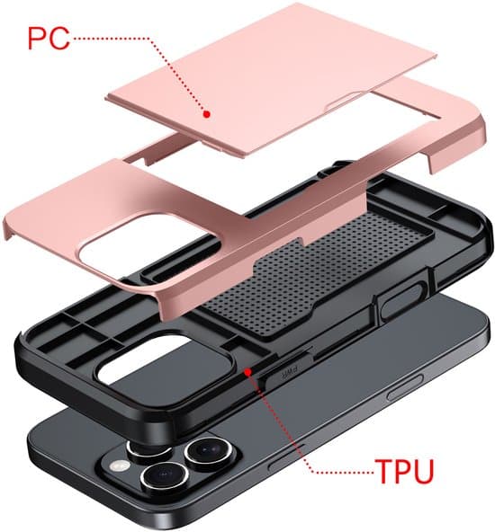 Dubbelskiktat robust stötsäkert plånboksfodral för iPhone 15, 16 Pro och 16 Max Plus