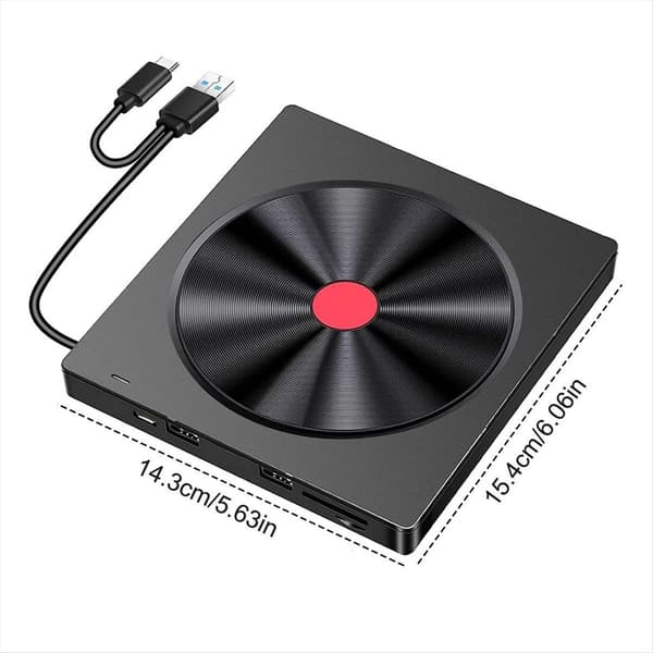 Et eksternt USB 3.0 & Type-C CD/DVD-drev med læse-/brændefunktion til bærbare computere, pc'er, Macs, MacBooks, Windows, Linux.