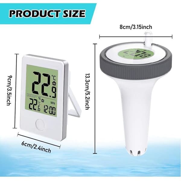 Flydende pooltermometer. Digitalt pooltermometer. Trådløst digitalt termometer med LCD-skærm. Indendørs/udendørs termometer med digital...