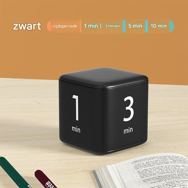 Sort Roterende Ur Timer, 1-3-5-10 Minutter, Forudindstillet LED Display, Justerbar Lydstyrke, Terning Timer til Arbejde, Studie, Køkken