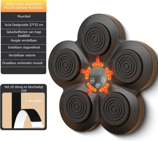 Boksetræner med LED-lys og Bluetooth-musikafspilning, sort