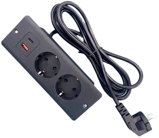 1,5 meter indbygget USB-strømskinne, velegnet til kontorborde - Sort