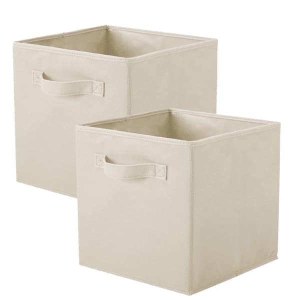 Vikbar tygkubförvaringslåda, 11-tums kuborganiseringskorg, beige, 2-pack