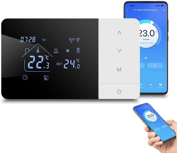 Programmerbar smart termostat til centralvarmekedler med Wi-Fi og stemmestyring