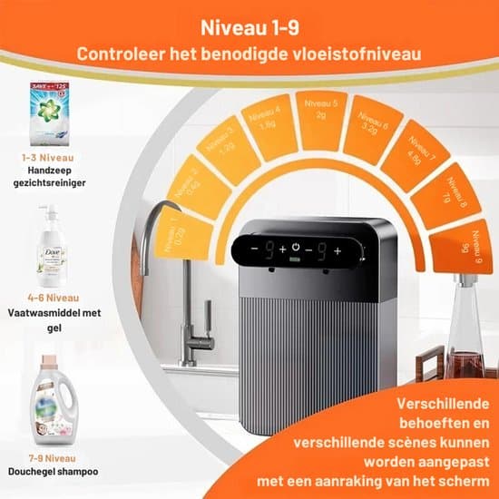 Opvaskemiddeldispenser - Sæbedispenser - 3000mAh - Vægmontering - 2x 400 ml - IPX6 vandtæt - Sort