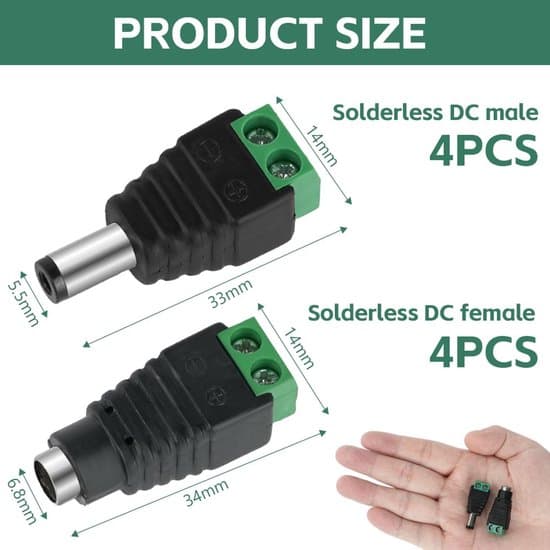 DC 5.5x2.1mm stik og 12V samleskinne - 1 cm - lampe