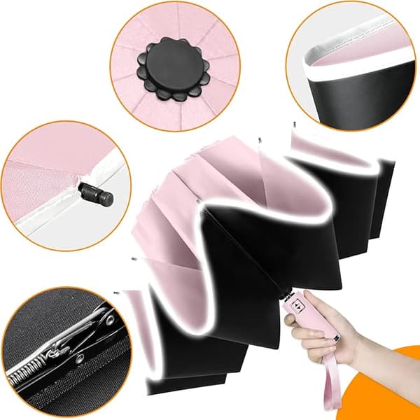 Automatisk foldbar parasol - 10 ribber - pink
