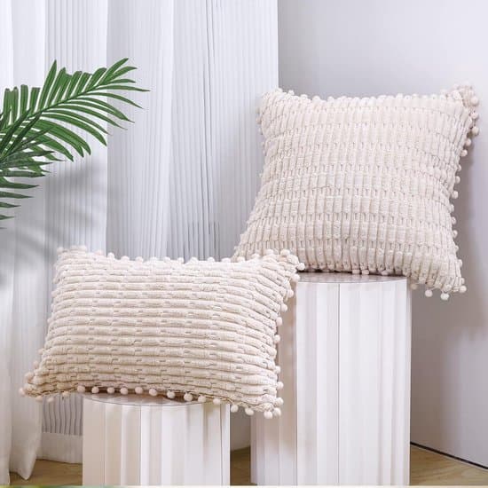 2-pack Boho manchester prydnadskuddfodral (40x40cm, beige)