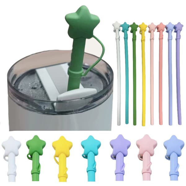 Återanvändbara silikonsugrör med stjärnformad spets, 31 cm, 8-pack