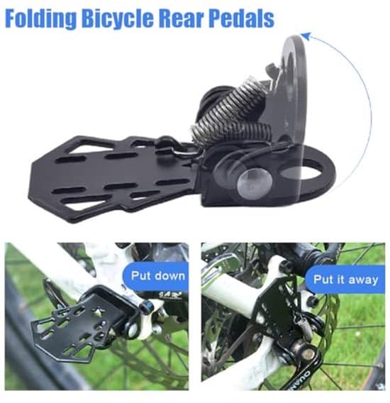 Fällbar baksits för mountainbikes med stålpedaler