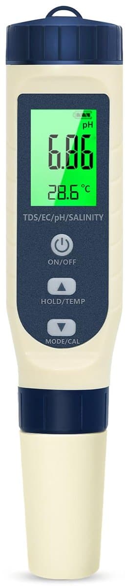 pH-meter, 5-i-1 pH/TDS/EC/salinitet/termometer, pH-meter med LCD-skærm, automatisk temperaturkompensation, elektronisk pH-meter, til...