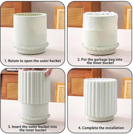 15 cm hög modern vit plast \"Push-To-Leaf\" skrivbords mini-papperskorg