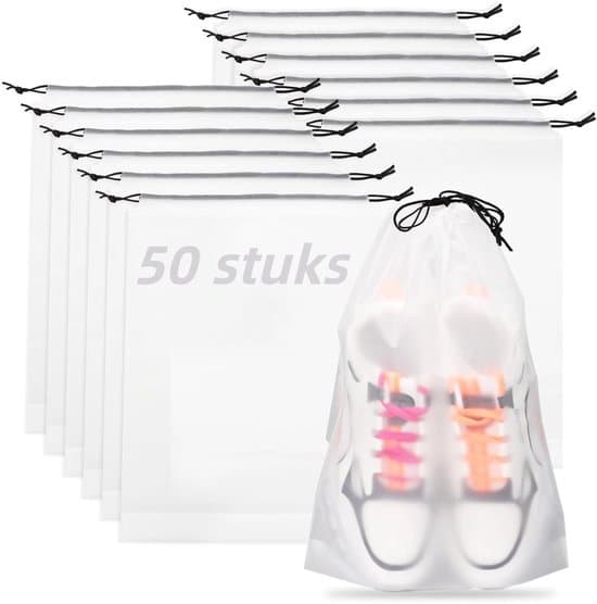 20-pack extra stora 40x30 cm transparenta reseskoväskor med dragsko