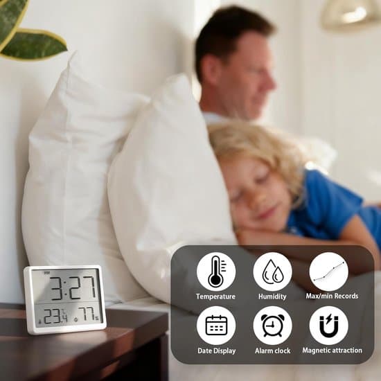 Termometer och hygrometer digital väckarklocka, magnetisk, vit