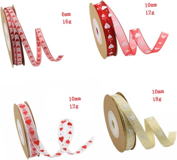 10 meter hjärtformat polyesterband, lämpligt för bröllopsdekorationer, vitinslagna presenter, etc. (2-pack)