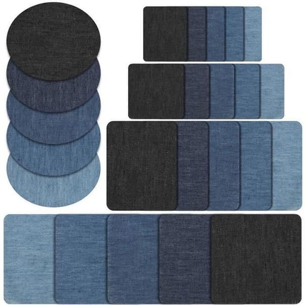 25-delars strykpatchset, 5 färger, bomull, jeansreparationsset