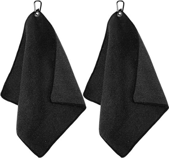 2-pack 30x30cm mikrofiber golftorkdukar med karbinhakar - svart