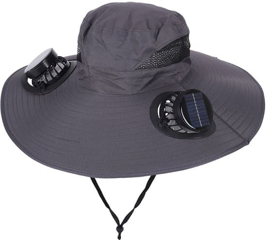 Bredskygget fiskerhat med solcelleventilator - Hat med solcelleventilator - Vandtæt strandcampinghat med køleventilator
