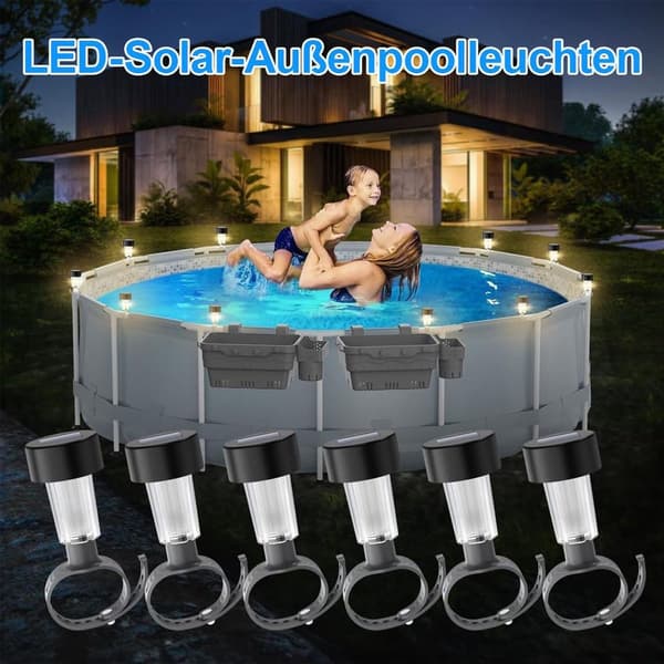Poolbelysning - 6-delat set - Solar LED - Vit/Silver