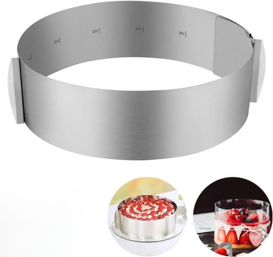 Justerbar 16-30 cm rund bageform i rustfrit stål til mousse og kager, 8 cm højde