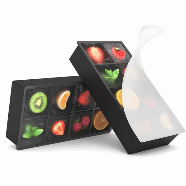 Isbitsform i silikon med lock, extra stor isbitsform, isbitsbehållare, 2-pack ismaskin