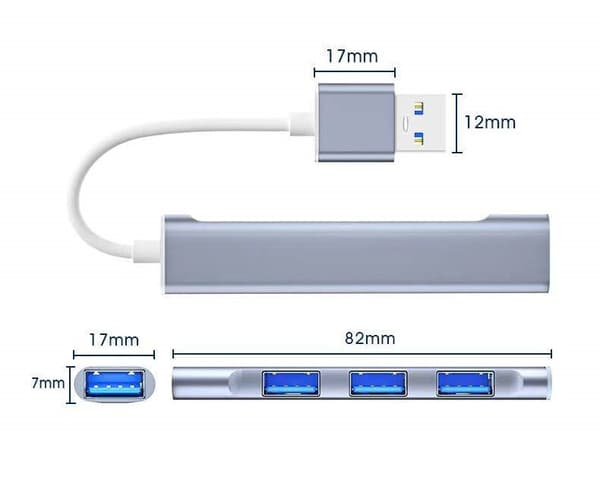 4-portars USB-C-hub och datasplitter i aluminiumlegering (grå)