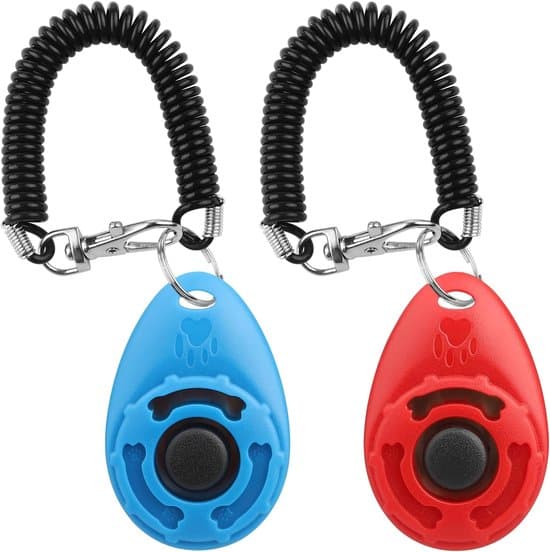 2-pack hundklickare, elastisk handledsrem, stor knapp, professionell tränare (blå+röd)